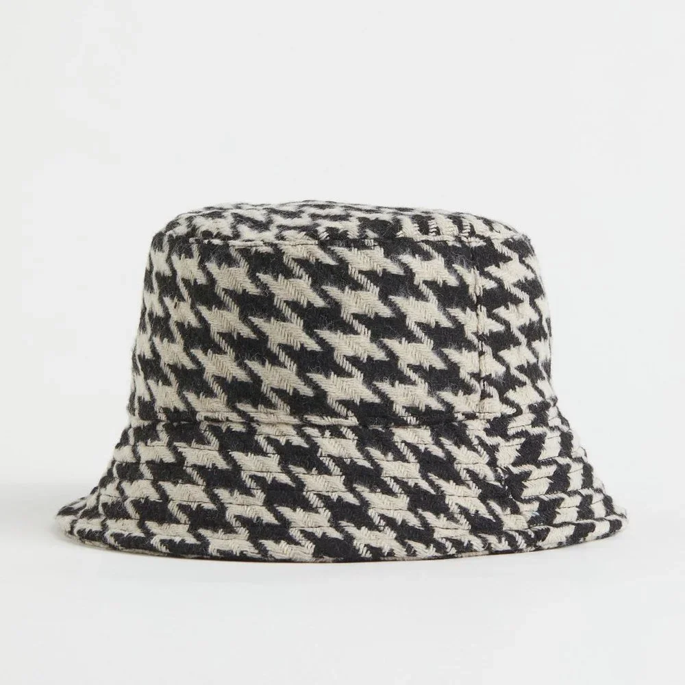 H&M Black Houndstooth-Patterned Bucket Hat Sz Small